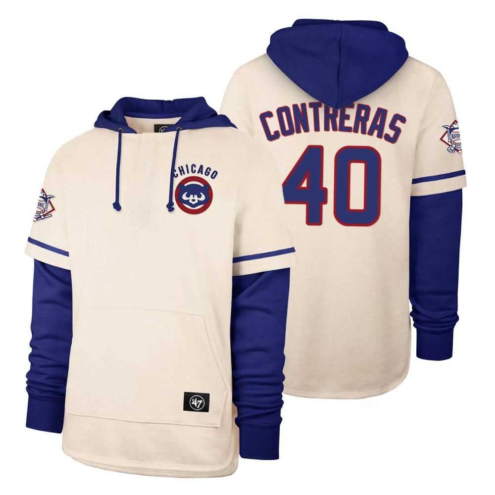 Men Chicago Cubs 40 Contreras Cream 2021 Pullover Hoodie MLB Jersey